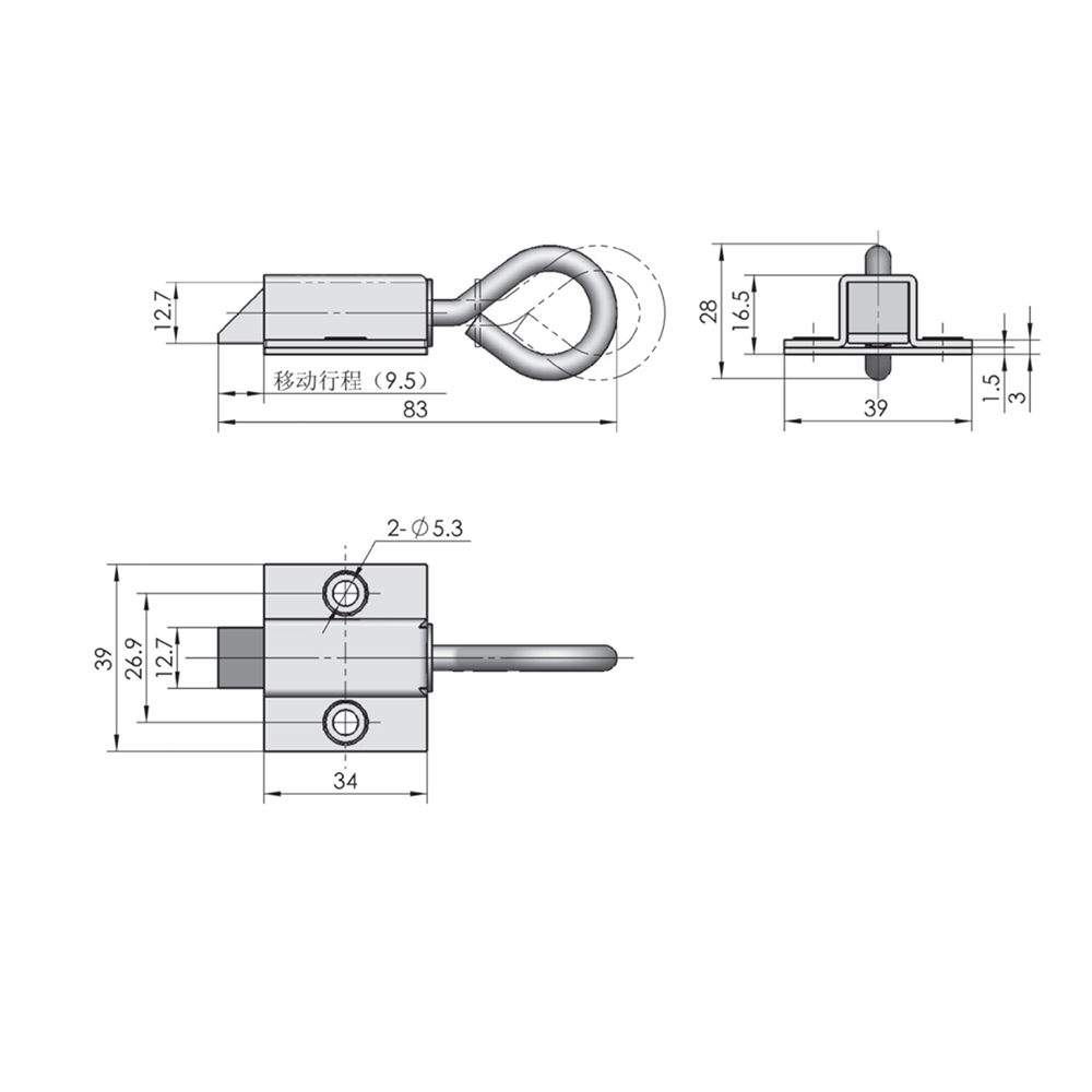DK634 Zinc-Plated Steel Bolt Latch, 250N Static Load Capacity