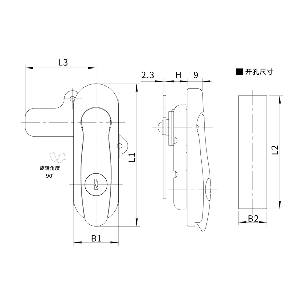 BT2255 Zinc Alloy Latch with 90° Rotation - Heavy-Duty, for Door Thickness 1~3mm