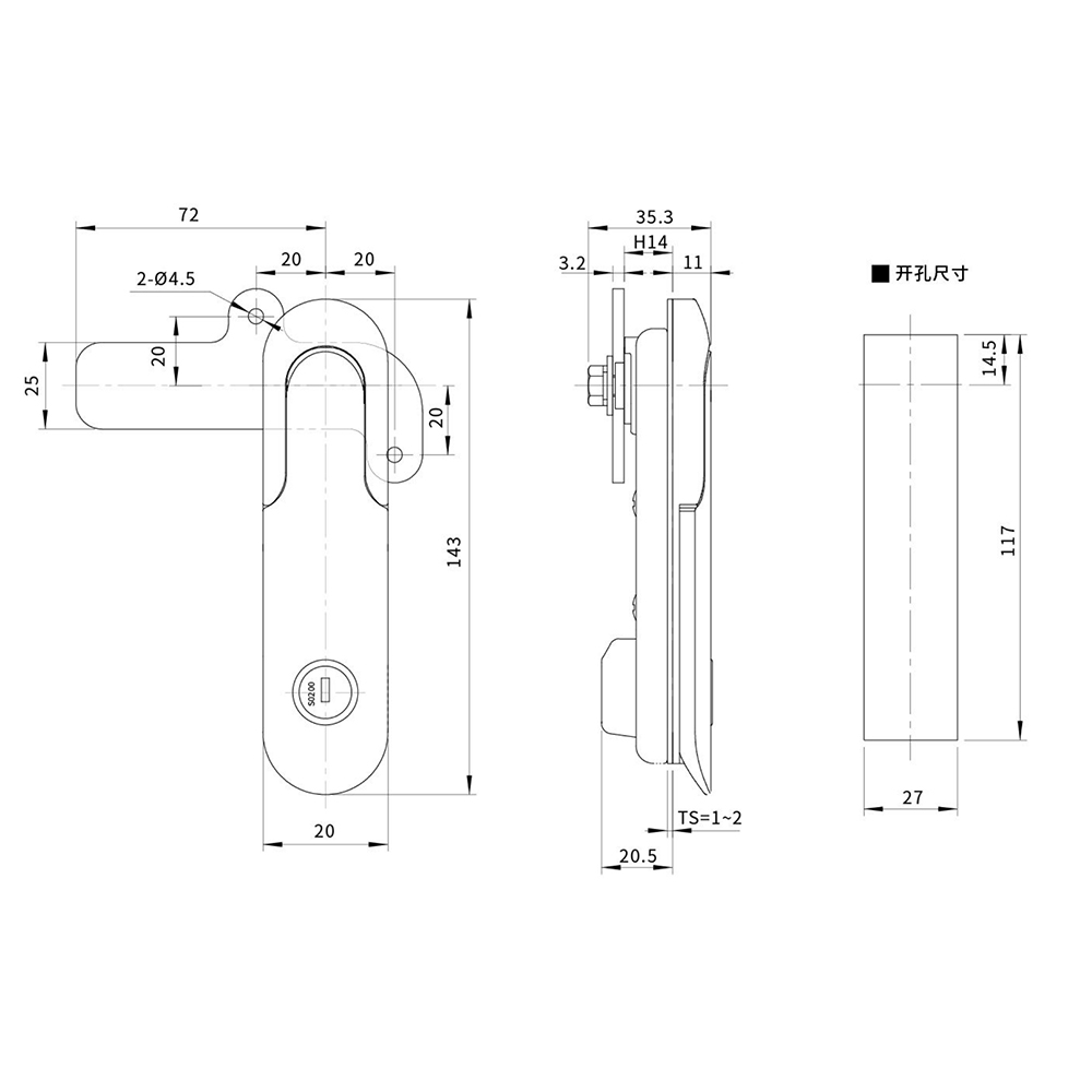 BT3152 Zinc Alloy Latch with Sand Bath Finish - 3 Models (BT3152-1, BT3152-2, BT3152-3), for Door Thickness 1~2mm