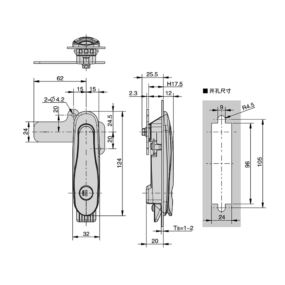 BT7476 PA Latch with Zinc Alloy Pivot - Black Sand Texture, for Door Thickness 1~2mm