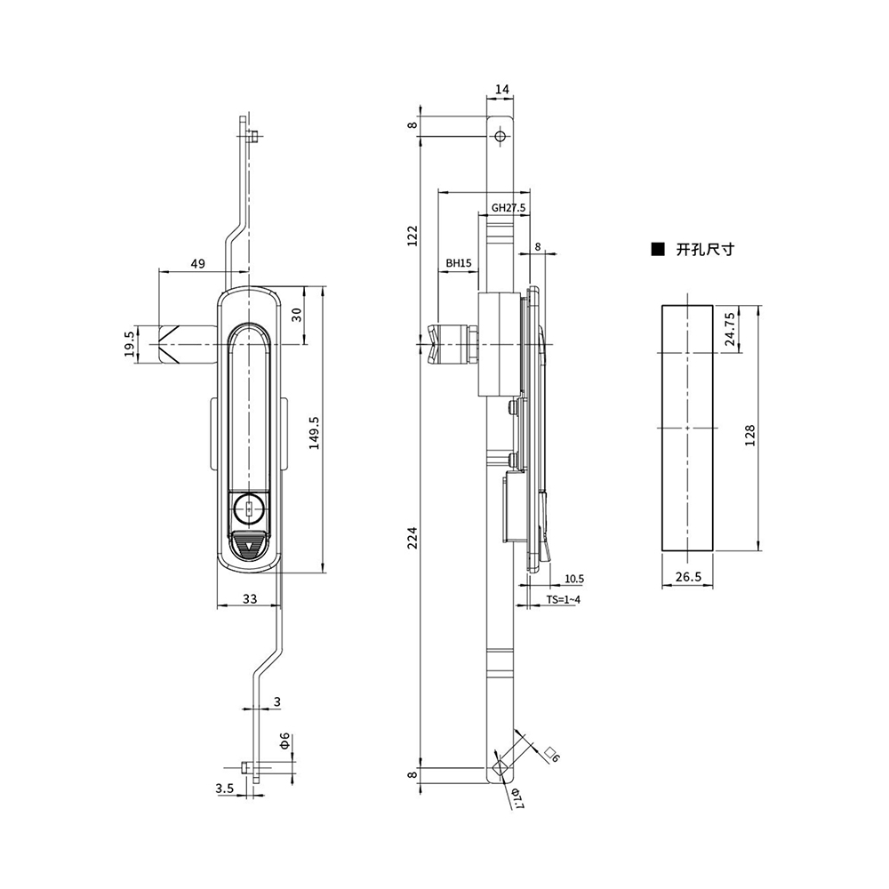 BT2052 Zinc Alloy Latch with Sand Chrome Finish - Heavy-Duty, for Door Thickness 1~4mm