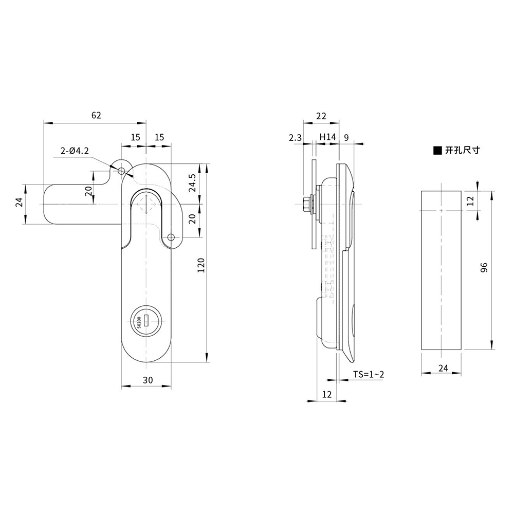 BT3152 Zinc Alloy Latch with Sand Bath Finish - 3 Models (BT3152-1, BT3152-2, BT3152-3), for Door Thickness 1~2mm