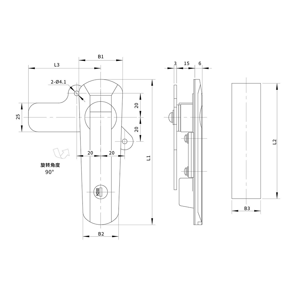 BT2325 Zinc Alloy Latch with 90° Rotation - Corrosion-Resistant, for Door Thickness 1~3mm