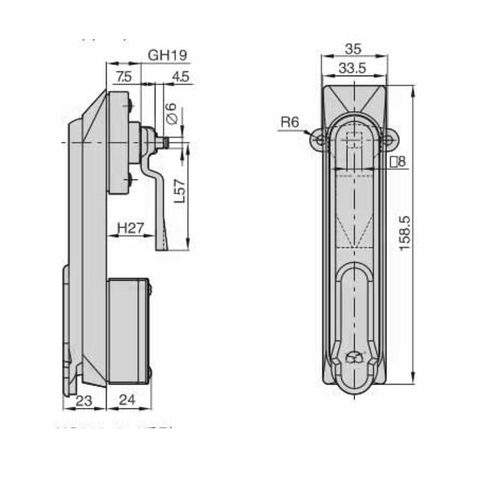 MS100-3-2A Plastic Latch with Zinc Alloy Pivot - Sandblasted Bright Chrome Rack, for Door Thickness 1~3mm