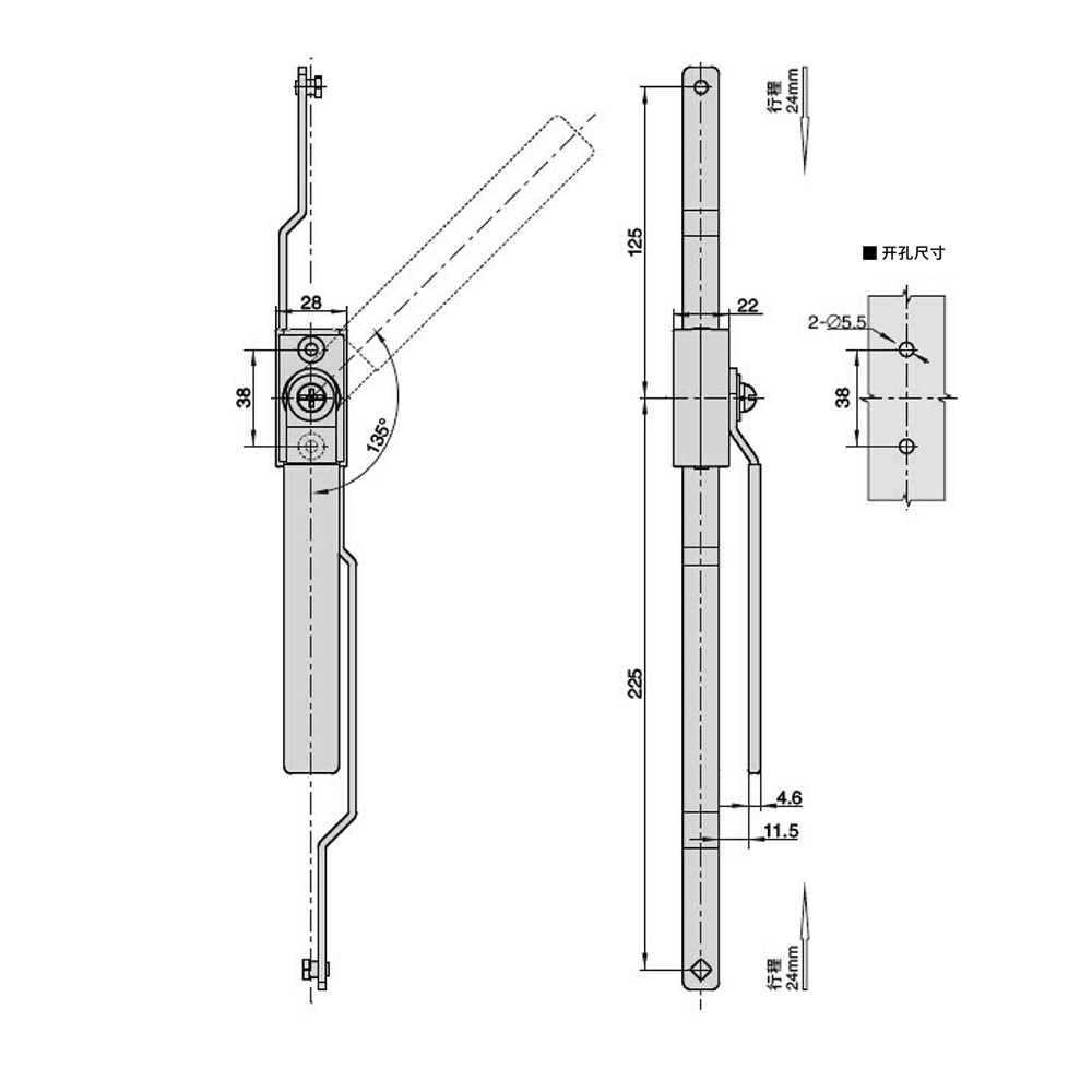 MS102 Plastic Latch with Zinc Alloy Gearbox - Black Sand Texture, for Door Thickness 1~2mm