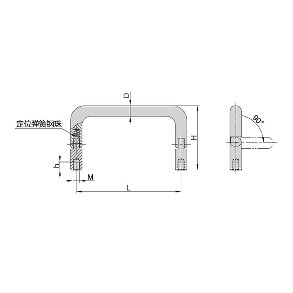 BT6608 Stainless Steel Pull Handle with Positioning Spring Ball, Mirror Polished Finish for Medical & Industrial Applications