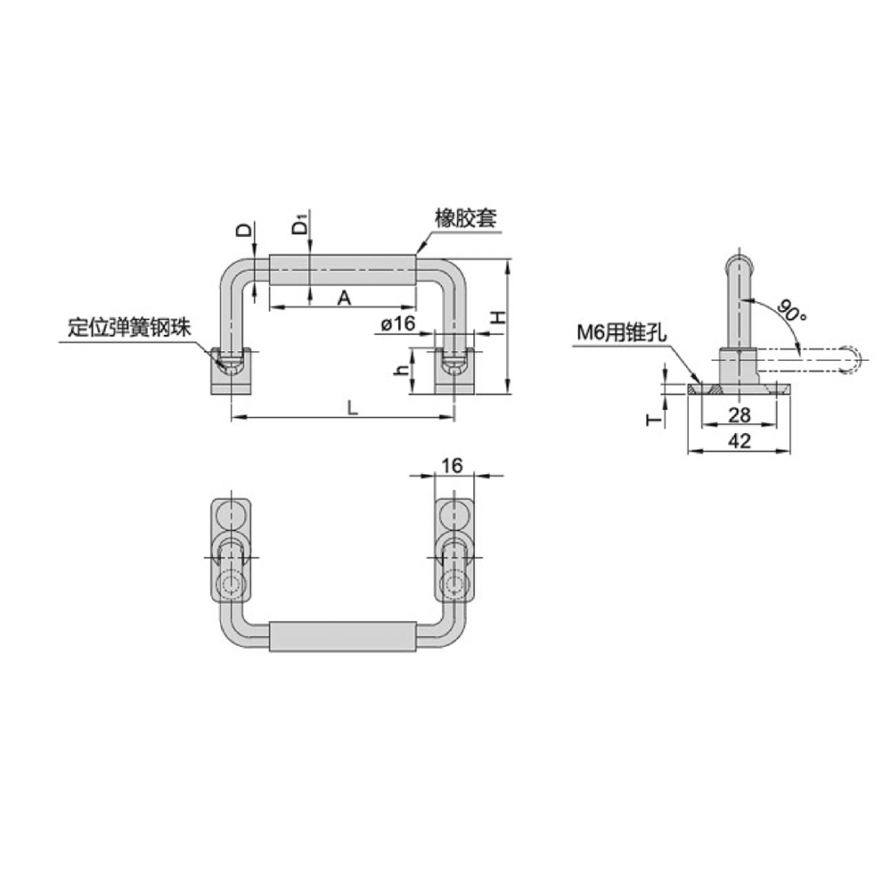 BT6609 Stainless Steel Positioning Pull Handle with Rubber Sleeve, Mirror Polished Finish for Medical & Industrial Use