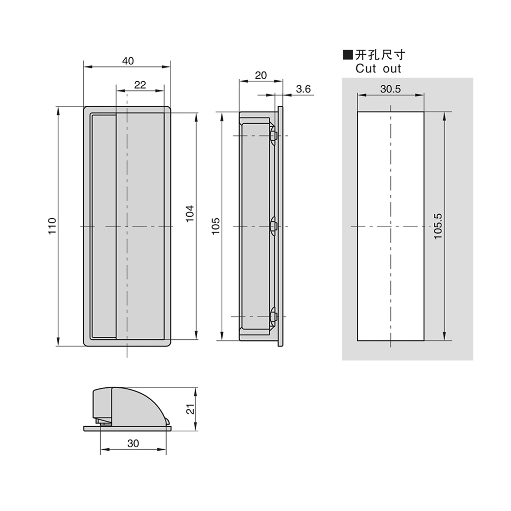 BT3091 ABS Plastic Grab Handle, Matte Black/Gray Finish, for 1-1.5mm Door Panels