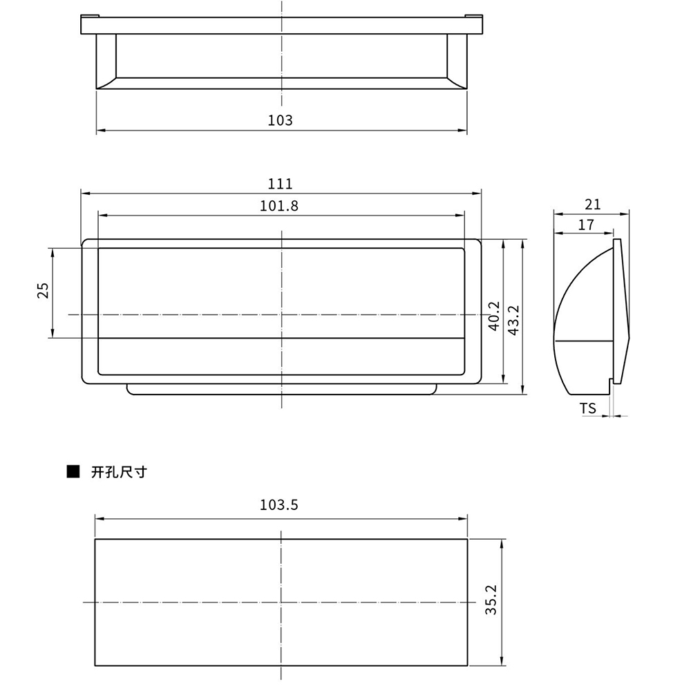 BT3077 ABS Plastic Grab Handle, Black/Gray Finish, for 1.2-2mm Door Panels
