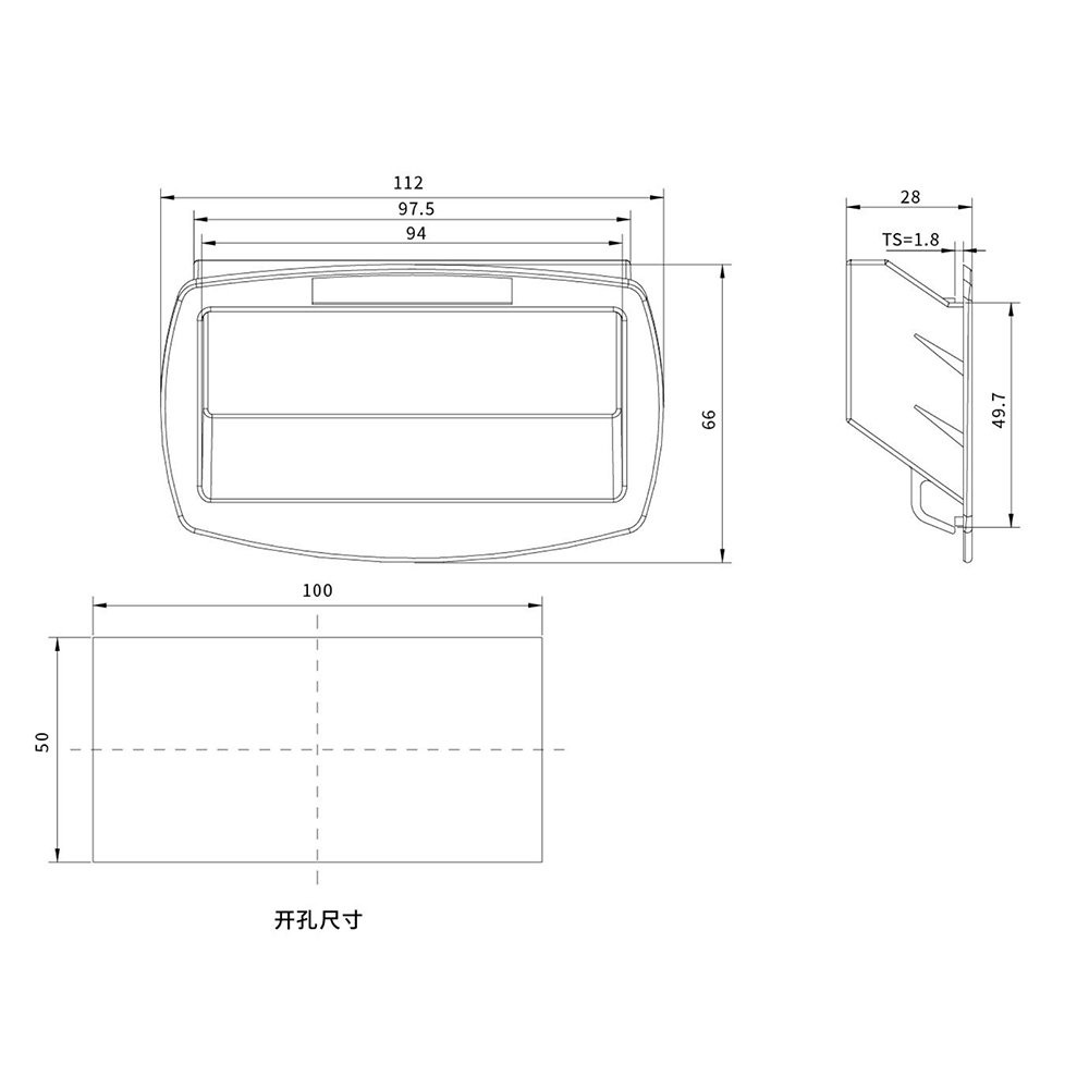 BT2412 ABS Plastic Grab Handle, Black Powder-Coated Finish, for 1.5mm Door Panels